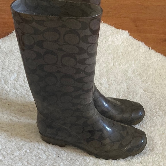 Coach Women's Black and Gray Rain Boots - Picture 1 of 7